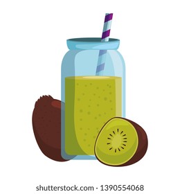 fresh kiwi exotic fruit with juice pot and straw