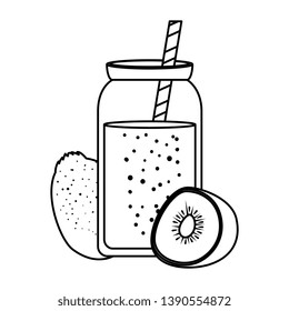 fresh kiwi exotic fruit with juice pot and straw