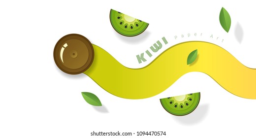 Fresh kiwi fruit background in paper art style , vector , illustration