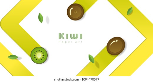 Fresh kiwi fruit background in paper art style , vector , illustration