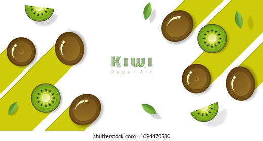 Fresh kiwi fruit background in paper art style , vector , illustration