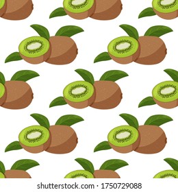 Fresh kiwi fruit with green leaves background. Summer seamless pattern.