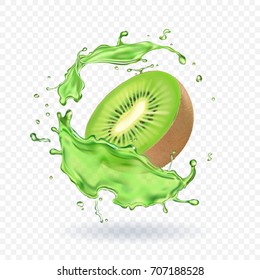 Fresh kiwi fruit juice splashing realistic 3d illustration