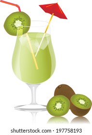  Fresh kiwi and glass with juice.