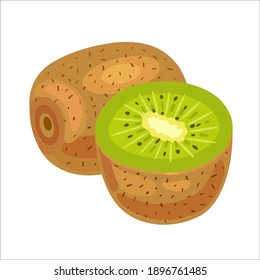Fresh kiwi and half of it. Vector illustration isolated on white background.