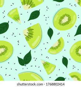 Patrón kiwi fresco sin fisuras, alimento y fruta Vector ilustración. Fondo decorativo