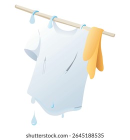Lavanderia fresca pendurada para secar com camisa e toalha no varal para secar arte ilustração