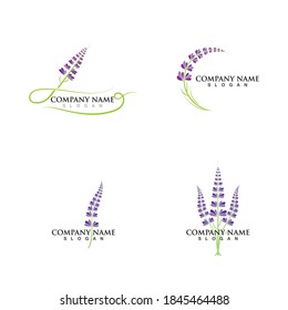 Diseño plano vectorial del logotipo de la flor de lavanda fresca