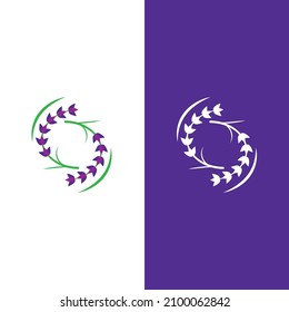 Diseño plano vectorial del logotipo de la flor de lavanda fresca