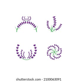 Diseño plano vectorial del logotipo de la flor de lavanda fresca