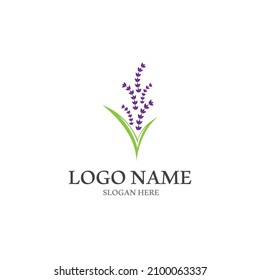 Diseño plano vectorial del logotipo de la flor de lavanda fresca
