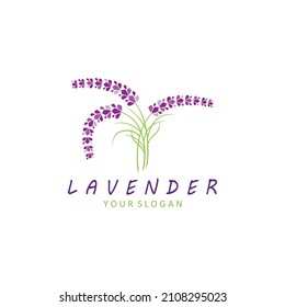 
Diseño plano vectorial del logotipo de la flor de lavanda fresca

