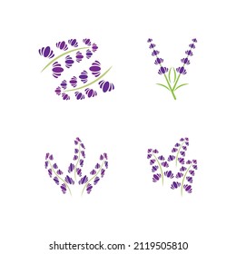 Diseño plano vectorial del logotipo de la flor de lavanda fresca