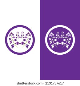 Diseño plano vectorial del logotipo de la flor de lavanda fresca