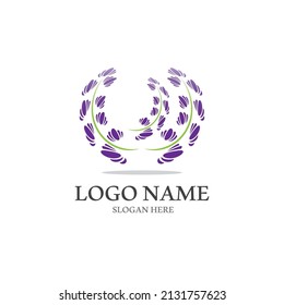 Diseño plano vectorial del logotipo de la flor de lavanda fresca