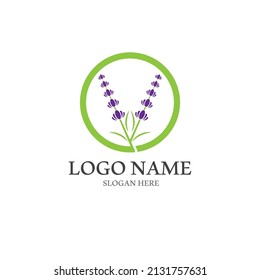 Diseño plano vectorial del logotipo de la flor de lavanda fresca