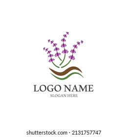 Diseño plano vectorial del logotipo de la flor de lavanda fresca