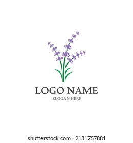 Diseño plano vectorial del logotipo de la flor de lavanda fresca