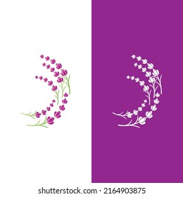 Diseño plano vectorial del logotipo de la flor de lavanda fresca