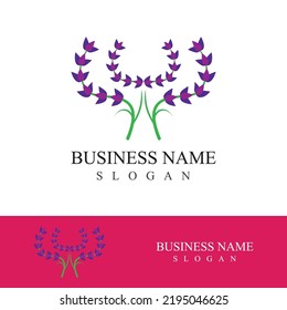 Diseño plano del logotipo de la flor lavanda fresca