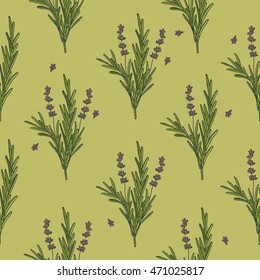 Fresh lavender hand drawn background. Doodle wallpaper vector. Colorful seamless pattern with lavender flowers