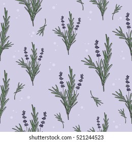 Fresh lavender hand drawn seamless pattern. Colorful background with lavender flowers icons. Decorative wallpaper, good for printing. Floral decor