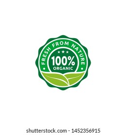 Fresh Leaf 100% Organic Natural Badge Label Seal Sticker logo design