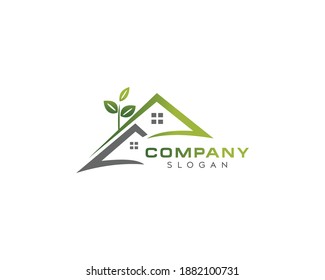 Fresh leaf home logo design-leaf logo design-leaf icon design-natural home with window logo design