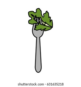 fresh leaf lettuce in the fork utensil