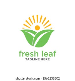 fresh leaf for life  with sun logo design vector