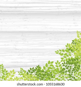 Fresh leaf vector frame on wooden texture background. 