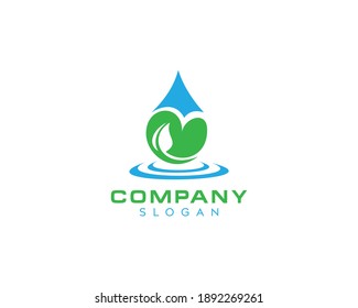 Fresh leaf water drop logo design, leaf with water drop vector 