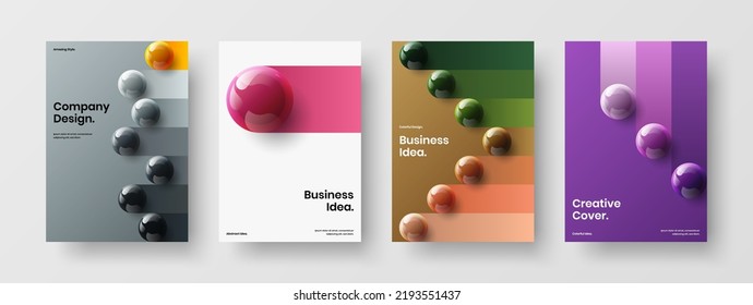 Fresh leaflet A4 design vector template bundle. Colorful realistic balls banner concept collection.