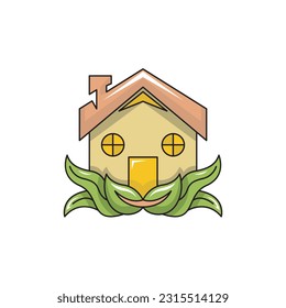fresh leafy house logo design simple modern. solid color style,