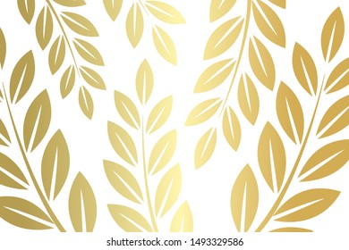 Fresh leaves or cereal branch background. Vector illustration with golden botany style texture.