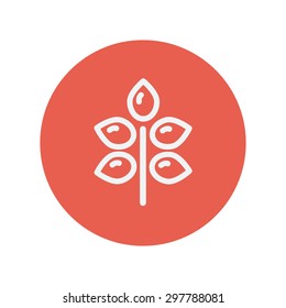 Fresh leaves thin line icon for web and mobile minimalistic flat design. Vector white icon inside the red circle.
