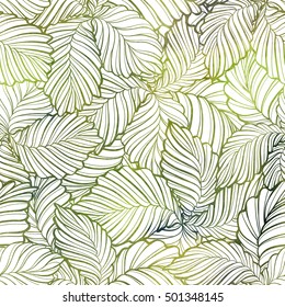 Fresh leaves vector seamless pattern. Green and brown graphic background.