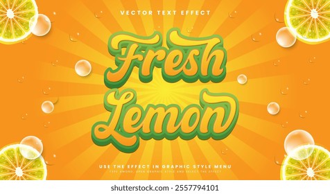 Fresh Lemon 3d editable text effect template suitable for Summer fruit