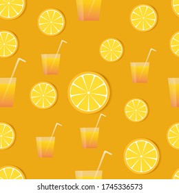 Fresh lemon background. Seamless pattern Lemon slices a yellow background. Top view