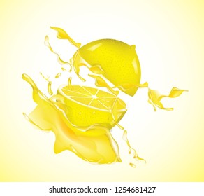 Fresh Lemon Cut and splash. Useful for lemonade or product label with lemon.