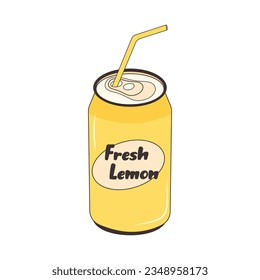 Fresh lemon drink in aluminum can. Soda can. Carbonated water. Beverage in metal container.