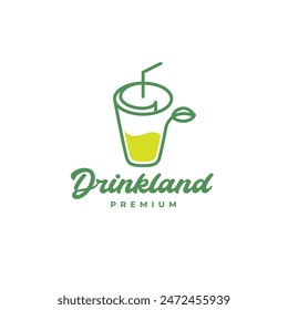 fresh lemon drink line art colorful logo design vector