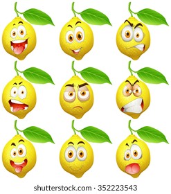 Fresh lemon with facial expressions illustration