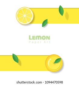 Fresh lemon fruit background in paper art style , vector , illustration