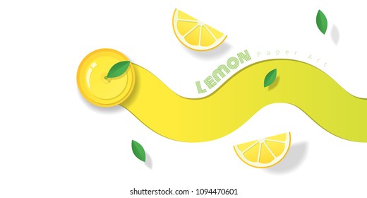 Fresh lemon fruit background in paper art style , vector , illustration