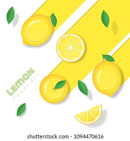 Fresh lemon fruit background in paper art style , vector , illustration