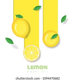 Fresh lemon fruit background in paper art style , vector , illustration
