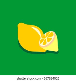 Fresh lemon fruit close up. Lemon with leaf isolated on white background. Qualitative vector illustration about lemon, food, agriculture, fruits, cooking, gastronomy, etc