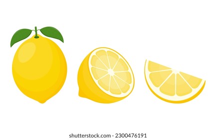 Fresh lemon fruit. Collection of lemone vector icons isolated on white background. Vector illustration for design and print