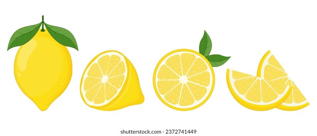 Frische Zitronenfrüchte. Sammlung von Zitronenvektorsymbolen einzeln auf weißem Hintergrund. Vektorgrafik